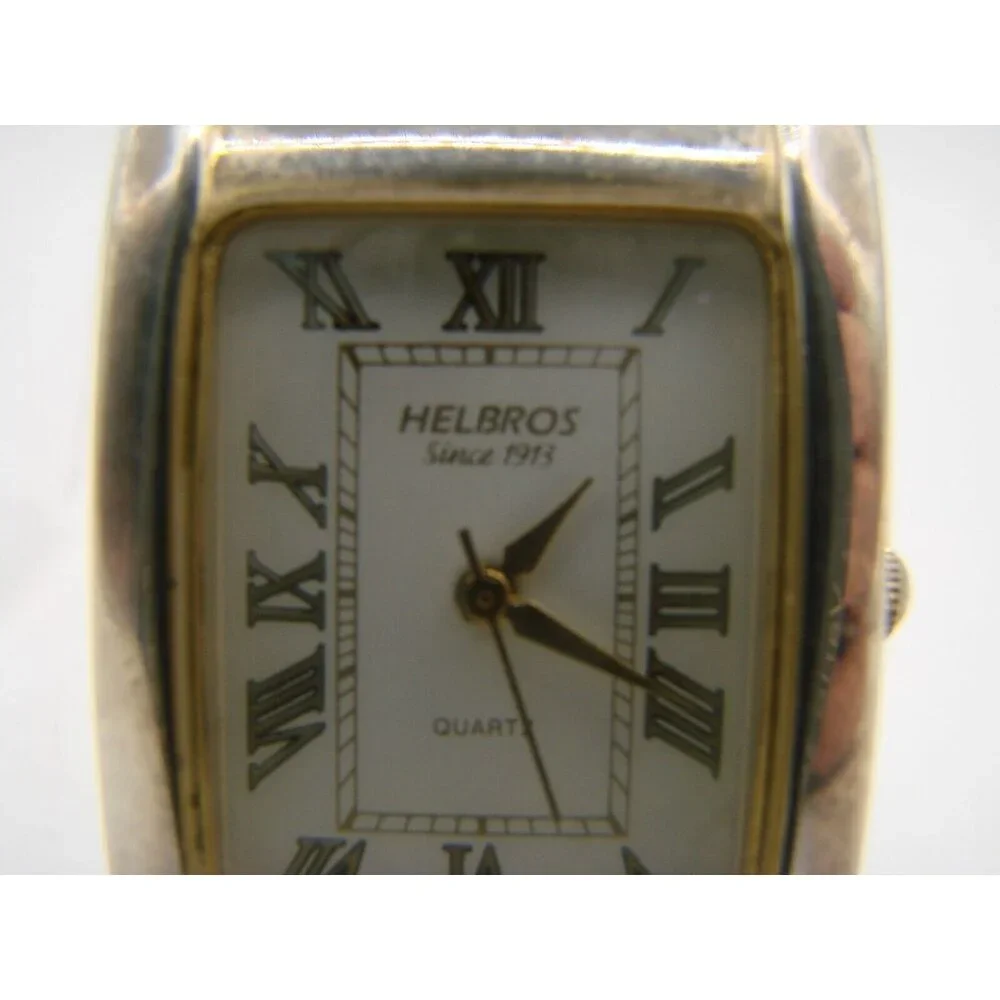 Helbros Quartz Watch Gold Tone Rectangular Face No Band PC21 Vtg 80s Roman Numer